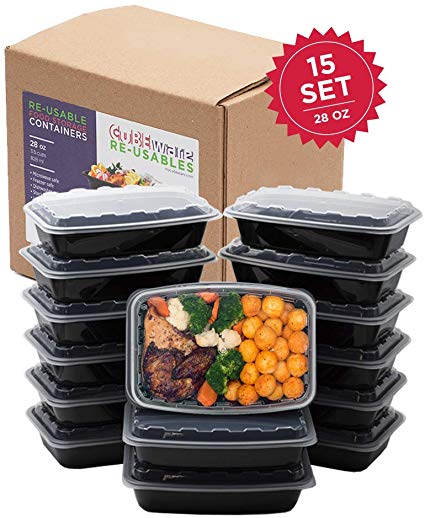15-Pack Snap-Seal, Microwavable, Dishwasher Safe, Reusable Food Storage Bento Box, Meal Prep Containers (28 oz, BPA Free)