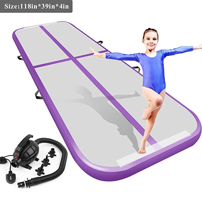 9.84ft/13.13ft/16.4ft/19.69ft/23ft/26ft/29ft/33ft/36.ft/39ft Air Track Tumbling Mat for Gymnastics Inflatable Airtrack Floor Mats with Electric Air Pump for Home Use Cheer Training Cheerleading