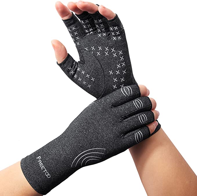 FREETOO Arthritis Gloves for Women For Pain, Strengthen Compression Gloves to Alleviate Carpal Tunnel, Rheumatoid, Tendonitis, Long Coverage Fingerless Gloves for Hand Pains, Swelling, Typing for Men