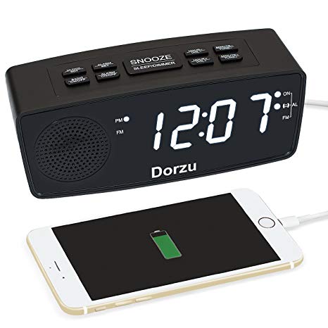 Dorzu Alarm Clock Radio,FM Digital Clock Radio with USB Fast Charger for Bedroom