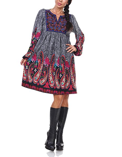 Aris Women's Thick Bohemian Knit Tunic Top Sweater Dress Bundle: Dress & Wash Bag