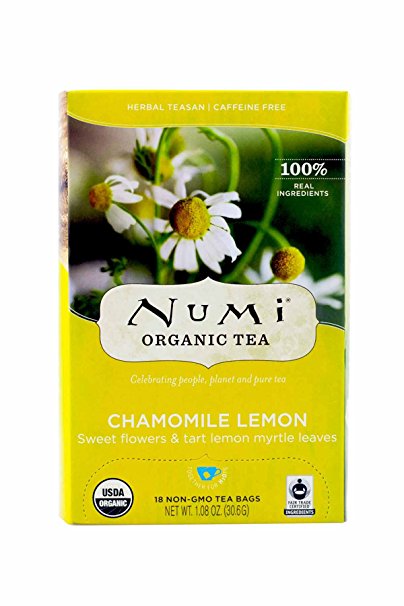 Numi Organic Tea Fair Trade Chamomile Lemon, Herbal Teasan, 18-Count Tea Bags