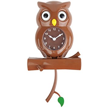 Lily's Home Pendulum Owl Clock with Revolving Eyes (Brown)