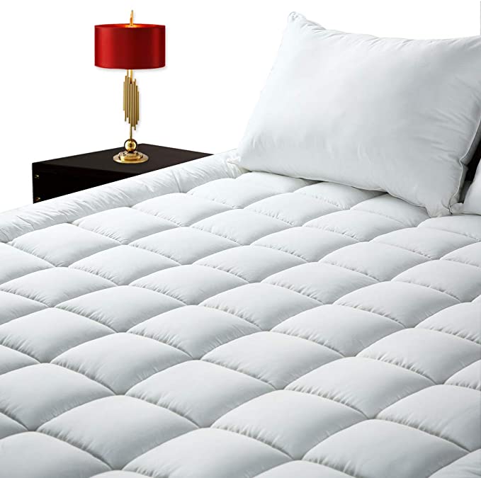 GOPOONY Ultra Soft King Size Mattress Pad Cooling Quilted Mattress Padding Topper Cover 400 TC Cotton Top Deep Pocket 8"-21" Fitted Pillow Top Padding Breathable (White, King)