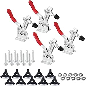 POWERTEC T Track Knob Kit with 1/4-20 by 1-1/2" Hex Bolts and Washers, Set of 10 T Track Bolts & Quick Release Horizontal Toggle Clamp 201B - 300 lb Holding Capacity, 4PK (71068   20327)