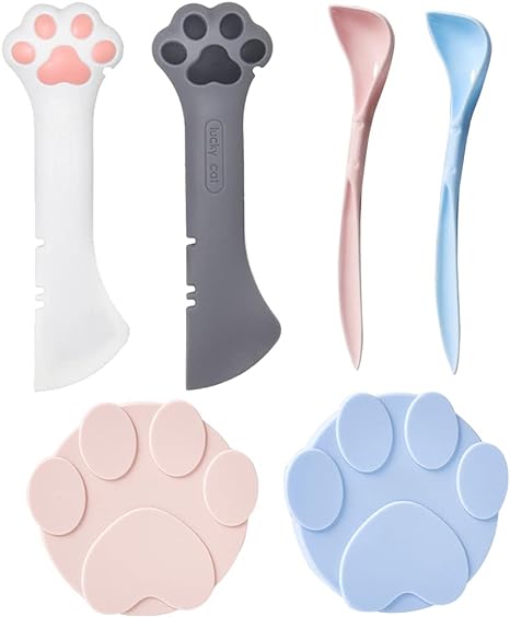 mwellewm Pet Food Can Spoon with 2 Pieces Universal Silicone Can Covers Mini Spatula Can Opener