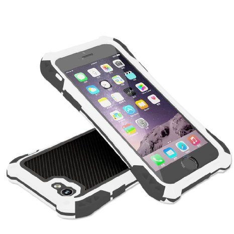Luxsure Waterproof Shockproof Dirt Proof Carbon Fiber Aluminum Metal Gorilla Glass Heavy Duty Armor Protection Case Cover for Apple iPhone 6 4.7" (White/Black/Red)