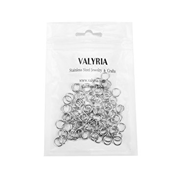 VALYRIA Stainless Steel Jewelry Findings 100pcs Open Jump Rings Connectors for Jewelry Making,8mmx1.0mm