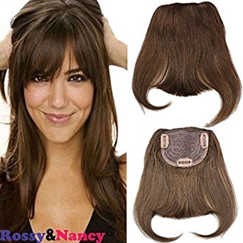 Rossy&Nancy #4 Brazilian Human Hair Clip-in Hair Bang Full Fringe Short Straight Hair Extension for women 6-8inch