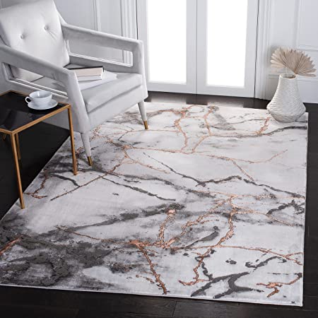 SAFAVIEH Craft Collection 8' x 10' Grey/Orange CFT877P Modern Contemporary Abstract Marble Pattern Non-Shedding Living Room Dining Bedroom Area Rug