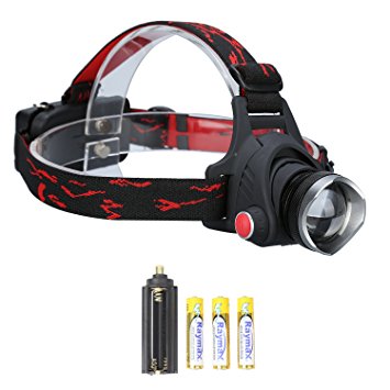 Durapower Super bright 2 Modes Led Headlamp with Zoomable Focusing & Adjustable Lighting Angle & Water Resistant Function Include 3 AAA Batteries