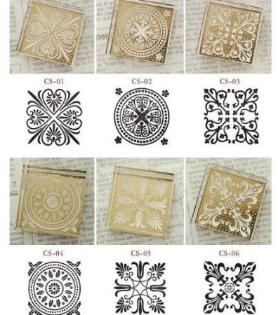 Crystal Square Decoden Stamp - 6 Pcs in 6 different flowers pattern rubber stamp