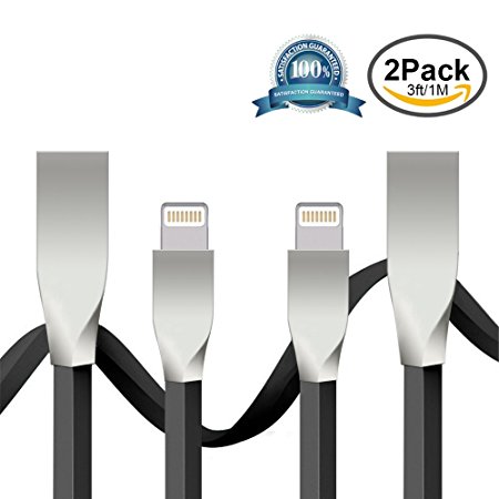 iPhone Cable, Iseason 2 Pack 3FT Lightning Cable Charging Cord USB Cable Data Sync Cable 8 Pin Cable for iPhone 7/7 Plus,6/6S/6 Plus/6S Plus,5/5S/5C/SE,iPad,iPod - Zinc-Alloy - Tangle-Free (Black)