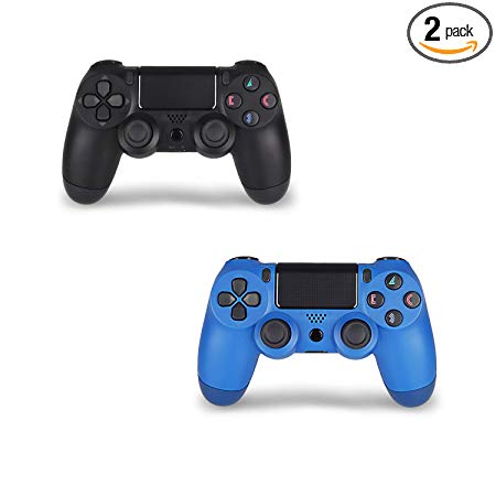 2 Pack Wireless Controller for PS4 Remote for Sony Playstation 4 with 2 Pack Charging Cable, Wave Blue   Jet Black