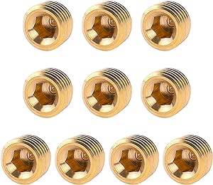 10 PCS 1/4" NPT Male Pipe Plug Fitting Set Brass Hex Counter Sunk Pipe Plug for Closing the End of Pipe, Internal Hex Socket Thread Socket Pipe Plug Kit