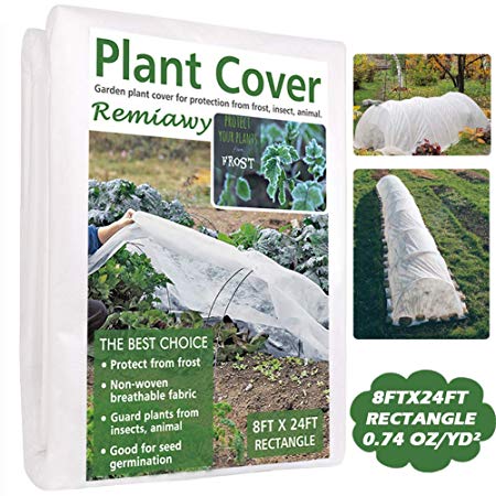 Remiawy Plant Covers Freeze Protection Frost Cover Plant Blanket for Cold Weather -Reusable Frost Blankets for Plants Floating Row Cover for Vegetables Insect Protection Season Extension(8FTX24FT)
