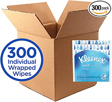 Kleenex Wet Wipes Gentle Clean for Hands and Face, 1 Box of 300 Individually Wrapped Wipes (Packaging May Vary)