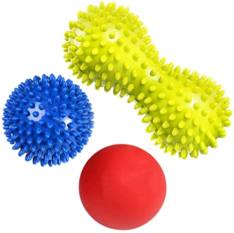 Massage Balls - RIGHTWELL 3 Pcs Foot Massager Balls for Plantar Fasciitis - Self Trigger Point Roller for Myofascial Release and Plantar Fasciitis (2 Spiky Balls   1Physical Therapy Balls)