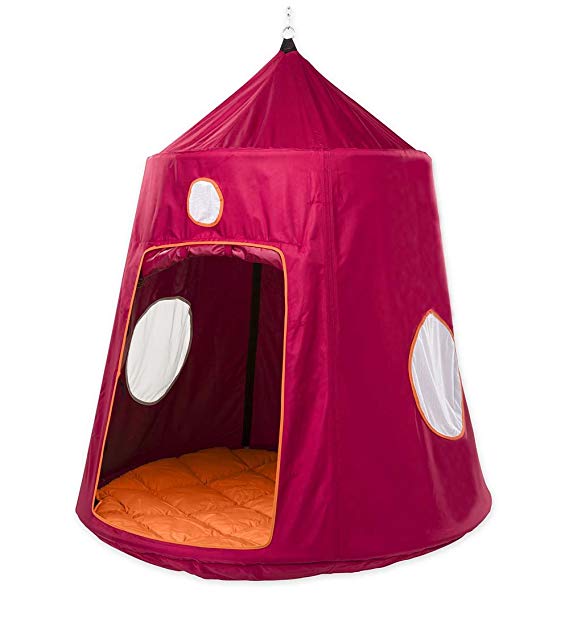 Family HugglePod HangOut Outdoor Hanging Tree Tent Playhouse with Interior LED Lights, with Optional Hanging Stand, 6'H x 5' diam