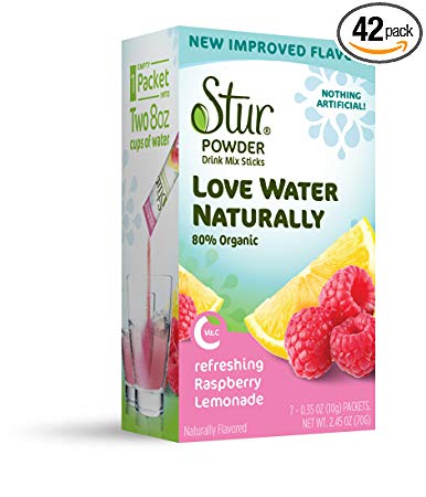 Stur Drinks - Raspberry Lemonade, Natural Powder Drink Mix, 42 Sticks, Makes 84 Servings, Made with Organic Cane Sugar, Stevia, and Natural Flavors, Contains High Antioxidant Vitamin C
