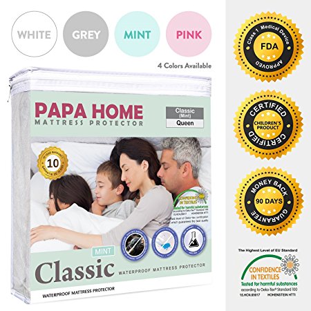 Papahome Classic Hypoallergenic Mattress Protector - Lab Tested Waterproof - Fitted Polyester Jersey Cover - Vinyl Free - 4 Different Colors Available (Twin, Mint)