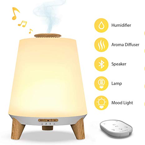 Baby Humidifiers for Nursery, Ultrasonic Air Humidifier for Bedroom (Cool Mist & Aroma Diffuser), 7 Color with Remote Control, Bluetooth Lullaby & White Noise, Table Lamp Design