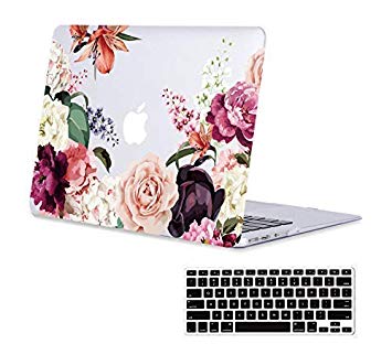 MacBook Air 13 inch Case Floral(Old), Rose Flower Case for A1466 A1369 MacBook Air 13 inches, Matte See Through Soft-Touch Hard Shell Clear Case with Keyboard Cover