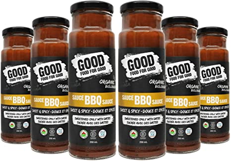 Good Food For Good Organic Sweet and Spicy BBQ Sauce, No Added Sugar Keto Sauce, Refined Sugarfree; Vegan/Paleo/Non GMO/Gluten Free/Low Salt/Soy Free/Corn Free; Naturally Sweetened with Dates (9.5 oz)