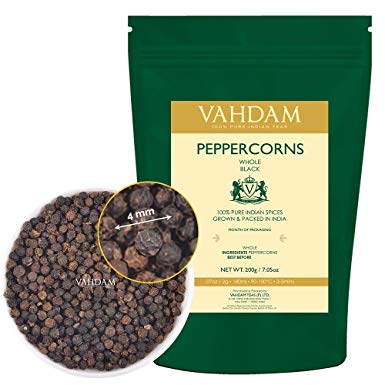 Black Peppercorns Whole, Premium High Grade Black Pepper, 200g, Healthy Spice for Weight Loss, Sourced from the World's Finest Black Pepper Plantations in India, Packed & Shipped Direct from Source