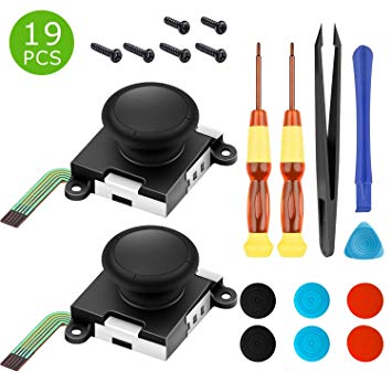 Analog 3D Joystick for Left Right Joy Con Controller,Replacement for Nintendo Switch Joycon ThumbStick Controller - Professional NS Repair Tool Set with Tweezer Screwdriver Pry Tool(19 in 1)
