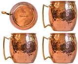 Moscow Mule 100  Solid Pure Copper Mug Cup 16-ounceset of 4 Hammered Nickel Lined- Saint Jacques