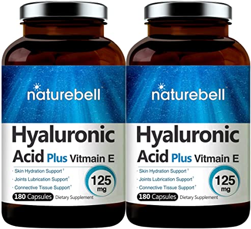 Maximum Strength Hyaluronic Acid Capsules with Vitamin E, 100mg,180 Counts, Powerfully Supports Antioxidant, Skin Hydration & Joints Lubrication. Non-GMO and Made in USA. (2 Pack)