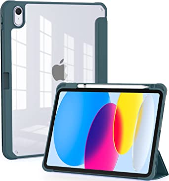 OKP for New iPad 10th Generation Case 2022, ipad 10.9 inch Case with Trifold Stand, Auto Wake/Sleep, ipad 10 gen Protective Cover with Slim Lightweight Clear PC Back Shell for Women Men, Alpine Green