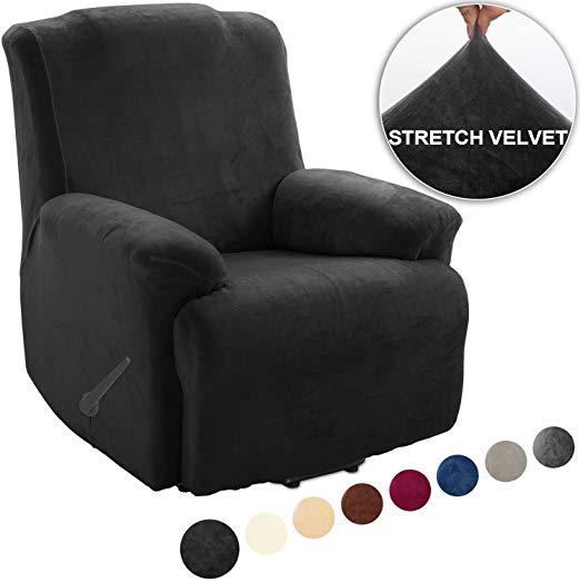 TIANSHU Fleece Recliner Covers 1 Piece, Velvet Plush Recliner Chair Slipcovers, Luxury Furniture Covers for Recliner Couch Cover with Pocket (Recliner, Black)