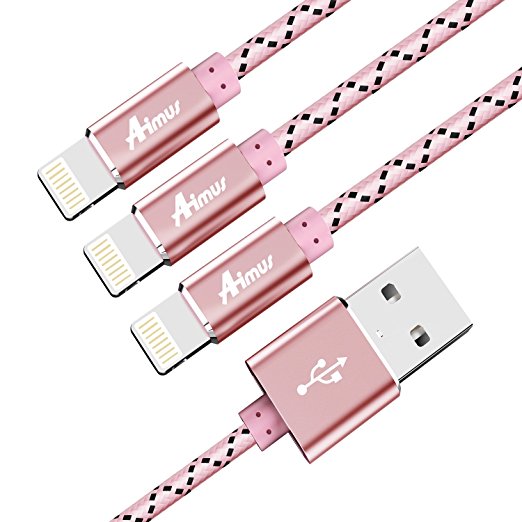Aimus Lightning Cable [3Pack] 4FT 4FT 6FT Nylon Braided USB Charging Cord for iPhone X / 8 / 8 Plus / 7 / 7 Plus / 6 / 6 Plus / 5 / 5S / 5C / SE, iPad Mini 2 3 4 Air iPod (Rose Gold)