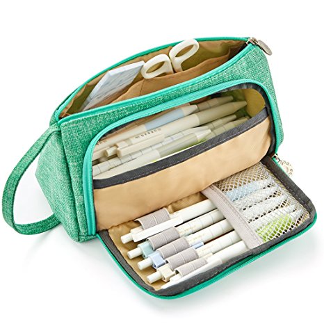 EASTHILL Big Capacity Pencil Pen Case Student Office College Middle School High School Large Storage Bag Pouch Holder Box Organizer Green