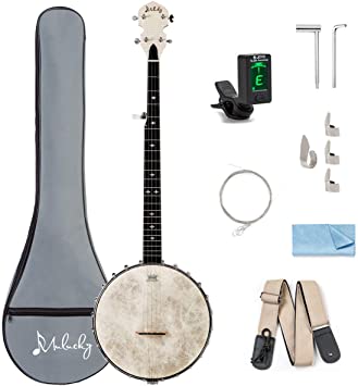 Mulucky 5 String Banjo - Remo Drumhead Openback Beginner Kit With Gig Bag Tuner Picks Strings Strap - B1102