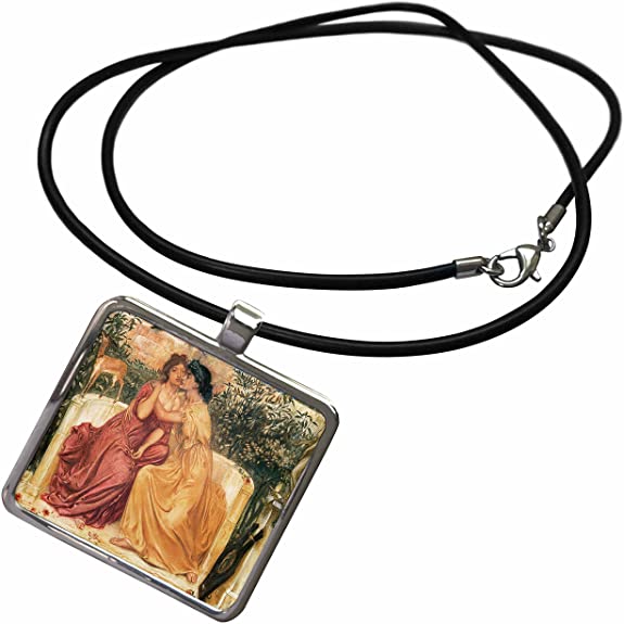 3dRose BLN Paintings of Love Fine Art Collection - Sappho and Erinna in a Garden at Mitylene by Simeon Solomon - Necklace with Rectangle Pendant (ncl_127199)