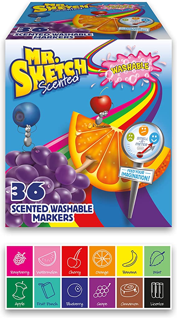 Mr. Sketch Scented Washable Markers, Chisel Tip, Assorted Colors, 36 Count