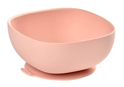BEABA Silicone Suction Bowl - Soft, Unbreakable, Non-Slip Suction Bottom - Easy to Clean - Dishwasher and Microwave Safe - Great for Babies and Toddlers (Rose)