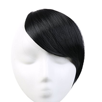 SARLA Synthetic Hairpieces False Bangs Clip-In Bangs Side Swept Bangs Extension B2 (1B jet black)