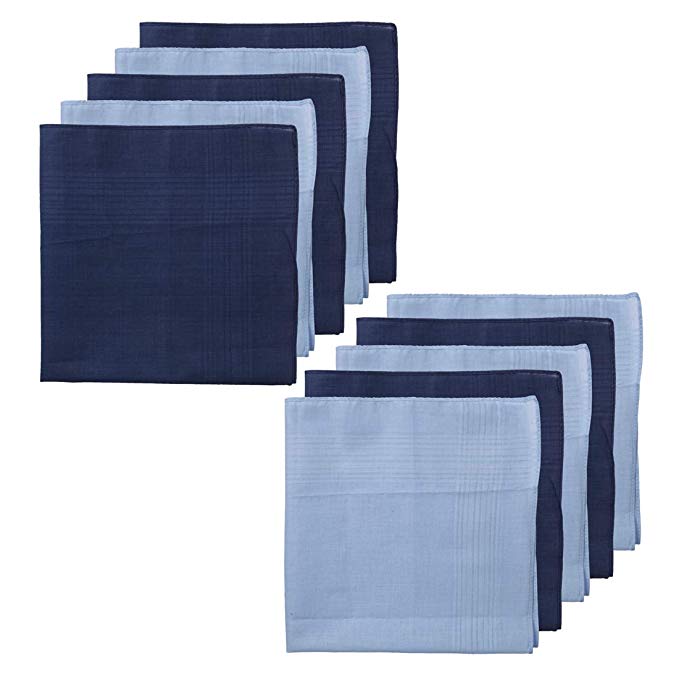 MH1071 Fitness Design Men's 10 Piece Cotton Blue Solids Handkerchief Set Box Designer Presents Idea By Y&G