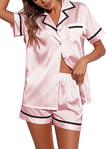 Ekouaer Women Button Up Pajama Set Classic Button Down Pajama Shorts Set Short Sleeve Lounge Set