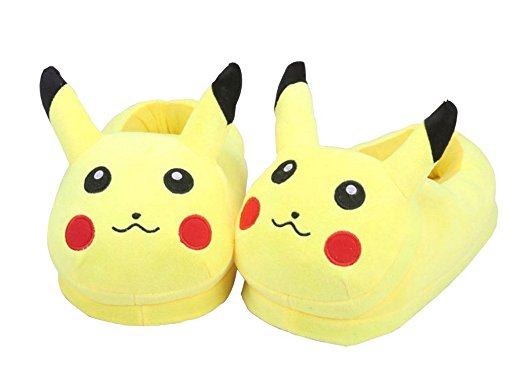 Unisex Wanziee Pikachu Pokemon Plush Slippers - Pokemon Go- Pikachu Animal Cosplay (Yellow) - One size slippers for Dress Up Cartoon Party Halloween for adults/girls/boys (fits UK sizes- 3.5-8)