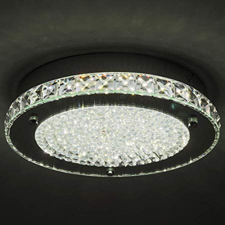 Auffel LED Ceiling Light,Modern Minimalist K9 Crystal Glass Stainless Steel Flush Mount Light Fixture,2640ML 4000K Daylight White,13-Inch Dimmable Chandelier Lighting for Hallway,Kitchen,Bathroom