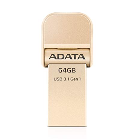 ADATA AI920 Mfi-Certified Lightning Flash Drive 64GB Gold USB3.1 Gen1 for Apple (AAI920-64G-CGD)