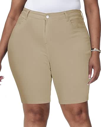 Gboomo Womens Plus Size Bermuda Shorts High Waist Shorts Skinny Stretchy Comfy Chino Shorts