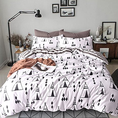 Vougemarket 3 Piece Duvet Cover Set (,Queen,King) - 1 Duvet Cover 2 Pillow Shams - Luxe Style, 100% Cotton Duvet Cover(Queen,Style2)