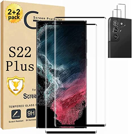 Galaxy S22  Plus Screen Protector 【2 2 Pack】Camera Lens Protector [ 3D Glass ] Compatible Fingerprint 9H Hardness Tempered Glass Screen Protector for Samsung Galaxy S22 Plus 5G