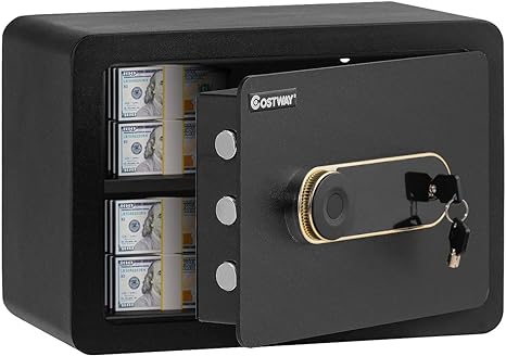 COSTWAY 0.5 Cubic Feet Security Safe Lock Box with Keypad, 2-Layer Cabinet with Inner LED Light, Security Safe Deposit Box with 2 Override Keys Ideal to Store Cash, Jewelry, Guns, Valuables